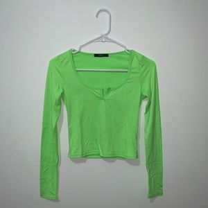 Neon Green Long-Sleeve Crop Top